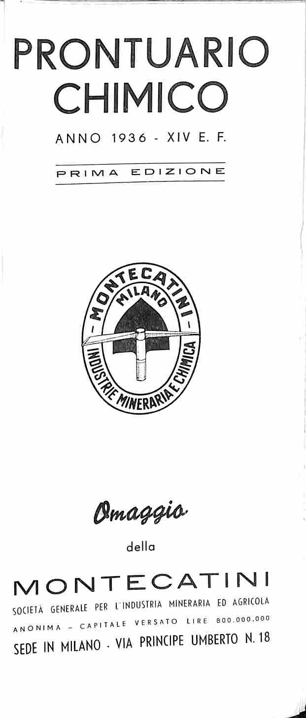 Prontuario chimico anno 1936. Omaggio della Montecatini